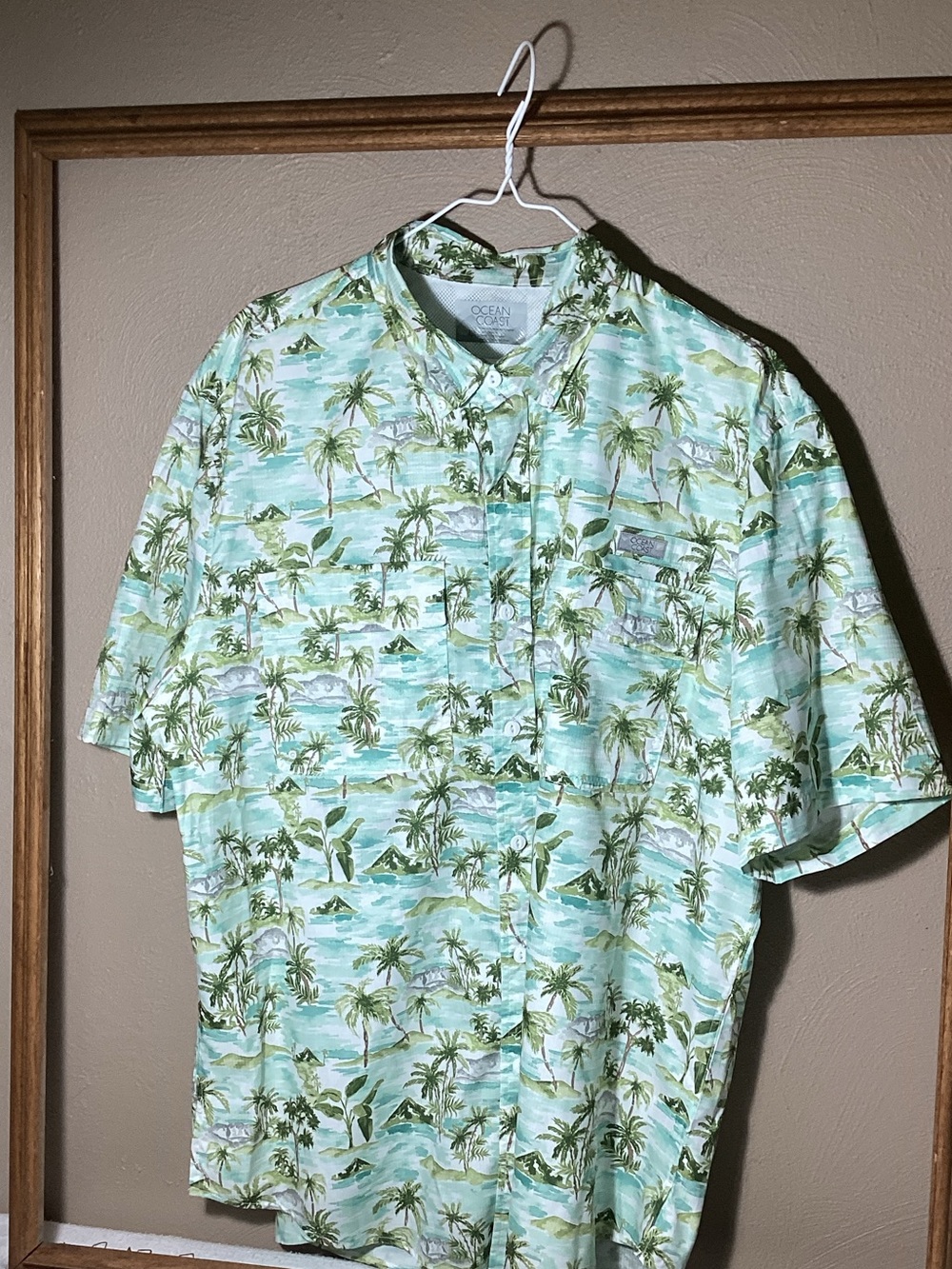 Ocean Current Men's Mint & Green Palm Print Short Sleeve Button-Up